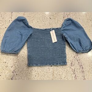 NWT Janie and Jack Girls Blue Smocked Puff Sleeve Top